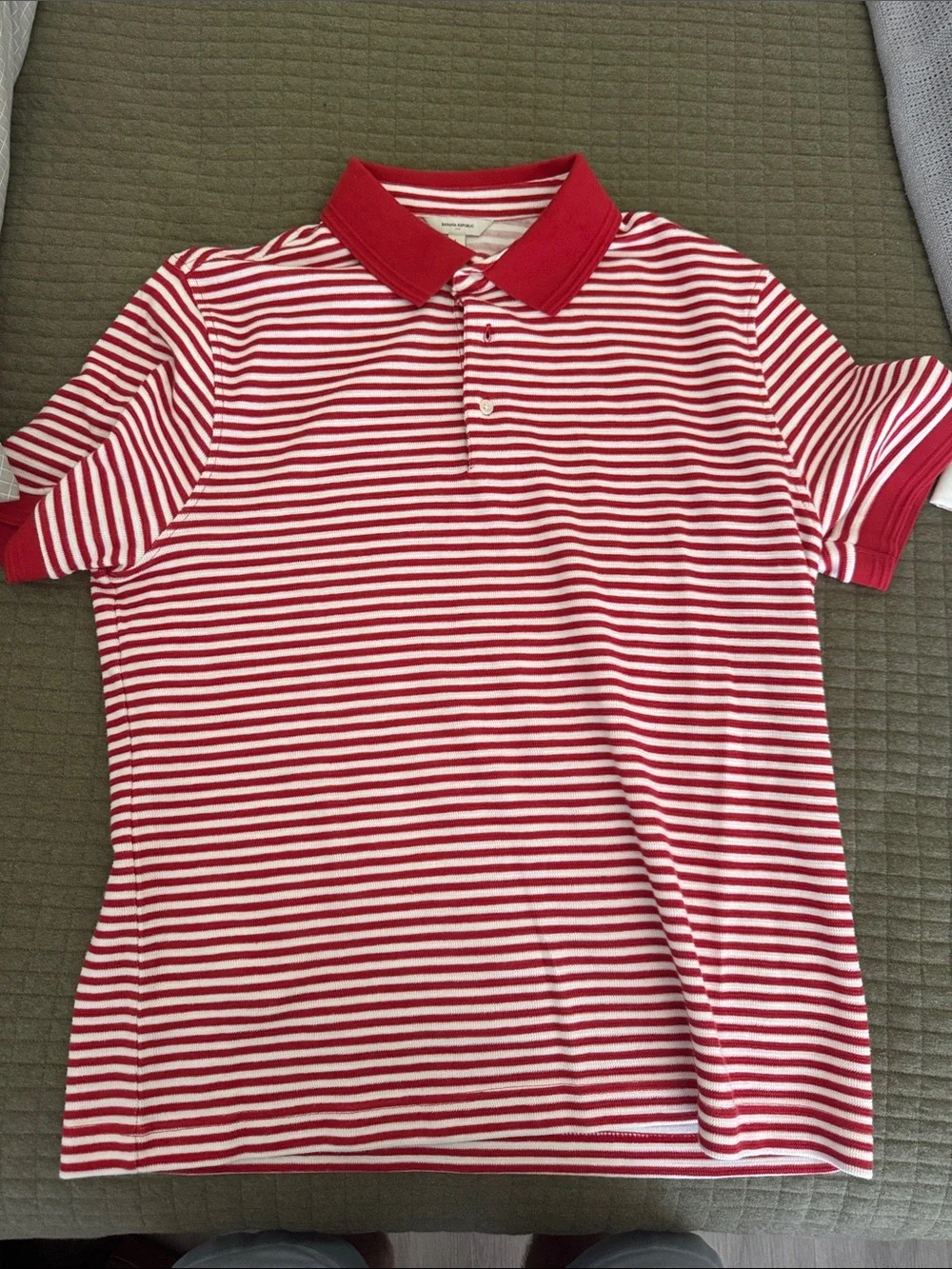 Banana Republic Red and White Striped Polo Shirt (cotton knit)
